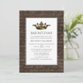 Brons Goud Vintage Heraldische Bar Mitzvah Kaart (Staand voorkant)