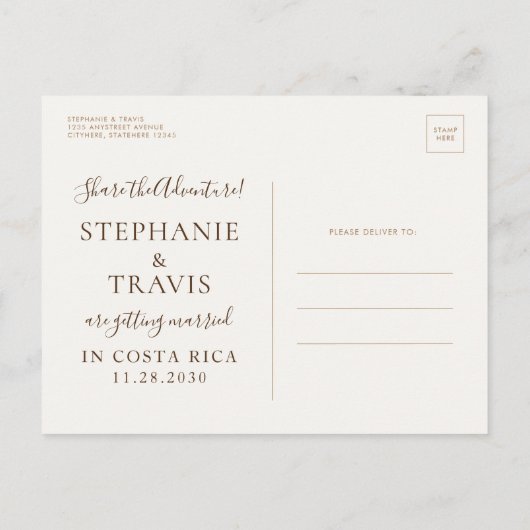 Brons Kaart Bestemming Bruiloft Bewaar de datum (Achterkant)