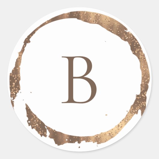 Brons Koper Goud Folie Glitters Glans Monogram Ronde Sticker (Voorkant)