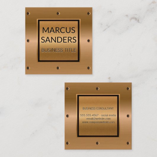 Brons Metaal en Klinknagels | Industrieel Vierkante Visitekaartje (Voorkant / Achterkant)