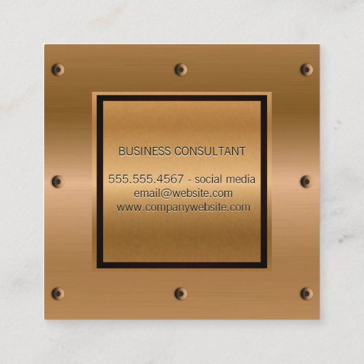 Brons Metaal en Klinknagels | Industrieel Vierkante Visitekaartje (Achterkant)