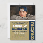 Brons & Navy Modern Afstuderen Foto Aankondiging (Voorkant)