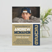 Brons & Navy Modern Afstuderen Foto Aankondiging (Staand voorkant)