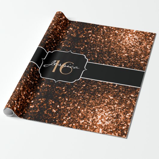Brons oranje bruin koper faux sparkles Sweet 16 Cadeaupapier (Uitgerold)