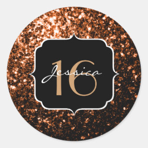 Brons oranje bruin koper faux sparkles Sweet 16 Ronde Sticker