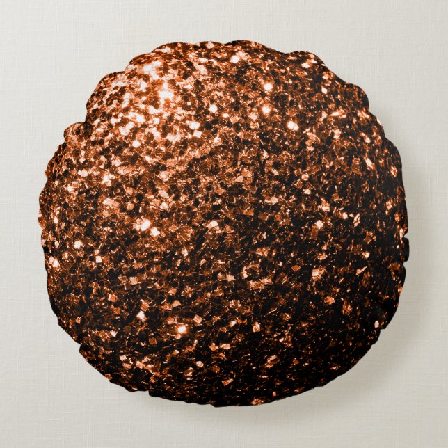 Brons oranje bruin koper namaak glitters glinsteri rond kussen (Voorkant)