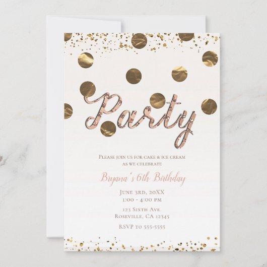 Brons Polka Dots Roos Goud Modern Verjaardagsfeest Kaart (Voorkant)