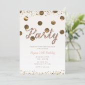 Brons Polka Dots Roos Goud Modern Verjaardagsfeest Kaart (Staand voorkant)