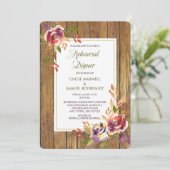 Brons Roos Hout Bloemen Bruiloft Diner Uitnodiging (Staand voorkant)