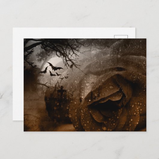 Brons Roos Vleermuizen en een kerkhof Halloween Feestdagenkaart (Voorkant / Achterkant)