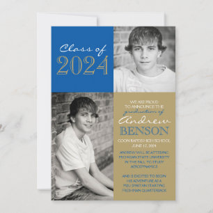 Brons & Royal Blue Foto Afstuderen Aankondiging