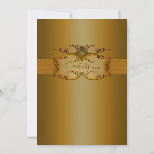 Brons Scrolls Monogrammed Bruiloft Uitnodiging (Voorkant)
