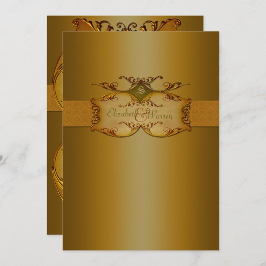 Brons Scrolls Monogrammed Bruiloft Uitnodiging (Voorkant / Achterkant)