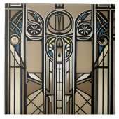 Brons Toon en Blauw Art Deco Geometrisch Tegeltje (Voorkant)