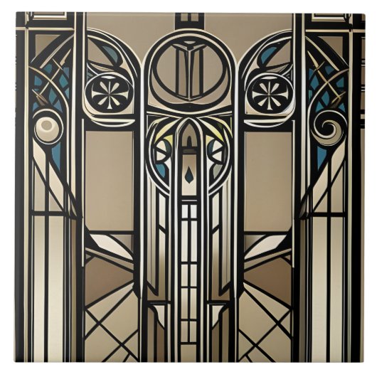 Brons Toon en Blauw Art Deco Geometrisch Tegeltje (Voorkant)