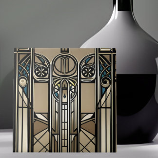 Brons Toon en Blauw Art Deco Geometrisch Tegeltje