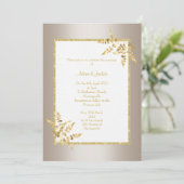 BRONS WIT GOUD BLAD ELEGANT STIJLVOL BRUILOFT KAART (Staand voorkant)