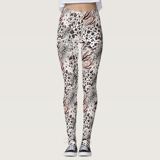 Brons/Wit/Zwart Dierenprint Vrouwen Leggings (Voorkant)