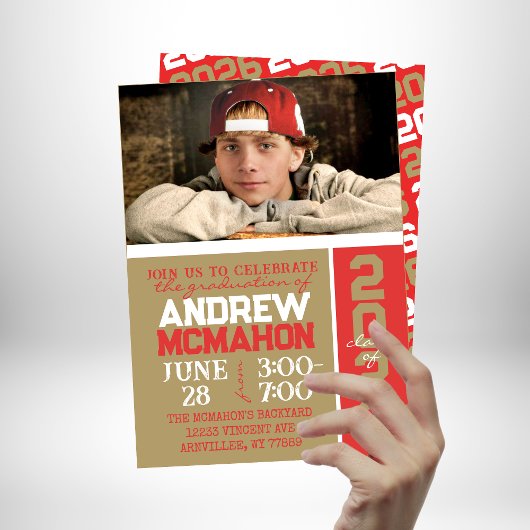 Bronsgoud & Rood Afstuderen Fotouitnodiging Kaart