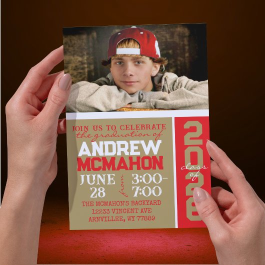 Bronsgoud & Rood Afstuderen Fotouitnodiging Kaart