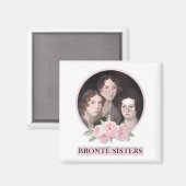 Bronte Sisters Portret met roze rozen Magneet (Voorkant / Achterkant)