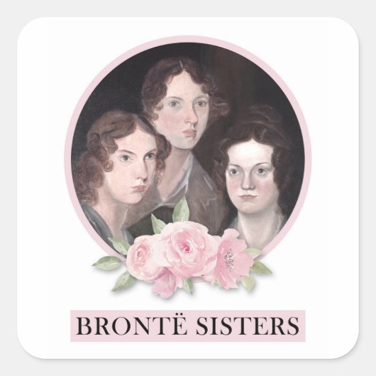 Bronte Sisters Portret met roze rozen Vierkante Sticker (Voorkant)