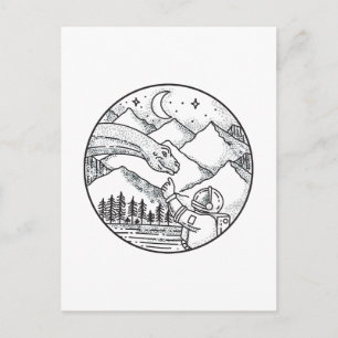 Brontosaurus Astronaut Mountain Circle Tattoo Briefkaart