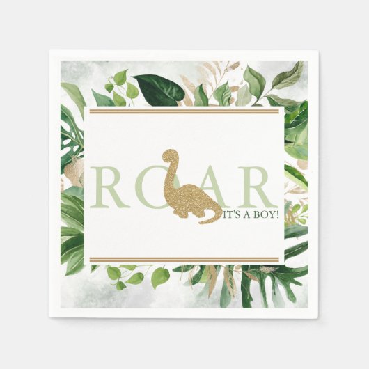 Brontosaurus Baby shower Cocktail Green en Gold Servet (Voorkant)