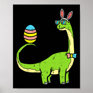 Brontosaurus Bunny Ears Easter Day Dinosaur Di Poster