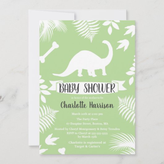 Brontosaurus Dinosaur Baby shower Kaart (Voorkant)