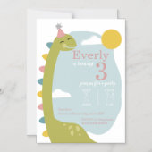Brontosaurus Dinosaur Pink Birthday Magnetische Uitnodiging (Voorkant)
