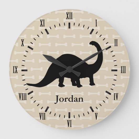 Brontosaurus Dinosaur White Botten Roman Numeras Grote Klok (Voorkant)