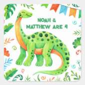 Brontosaurus Dinosaurus Double Celebration Boys Vierkante Sticker (Voorkant)