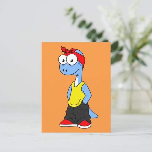 Brontosaurus gekleed in hiphop kleding. briefkaart (Staand voorkant)