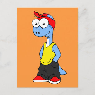 Brontosaurus gekleed in hiphop kleding. briefkaart