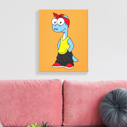 Brontosaurus gekleed in hiphop kleding. canvas afdruk (Insitu (Woonkamer))