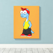 Brontosaurus gekleed in hiphop kleding. canvas afdruk (Insitu (Houten vloer))