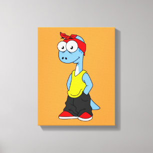 Brontosaurus gekleed in hiphop kleding. canvas afdruk