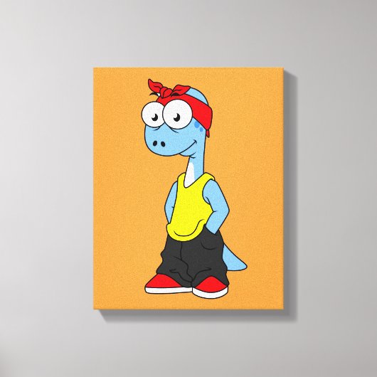 Brontosaurus gekleed in hiphop kleding. canvas afdruk (Voorkant)