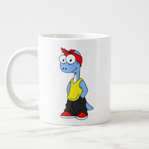 Brontosaurus gekleed in hiphop kleding. grote koffiekop