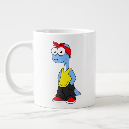 Brontosaurus gekleed in hiphop kleding. grote koffiekop (Links)