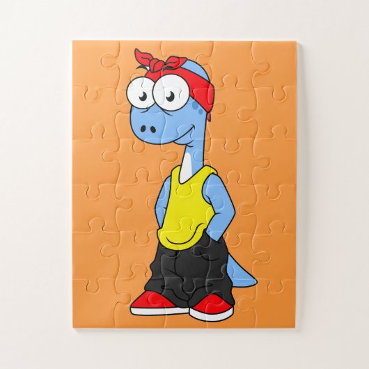 Brontosaurus gekleed in hiphop kleding. legpuzzel (Verticaal)