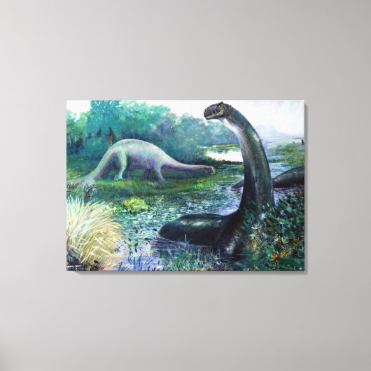 Brontosaurus in water canvas afdruk (Voorkant)