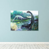 Brontosaurus in water canvas afdruk (Insitu (Houten vloer))