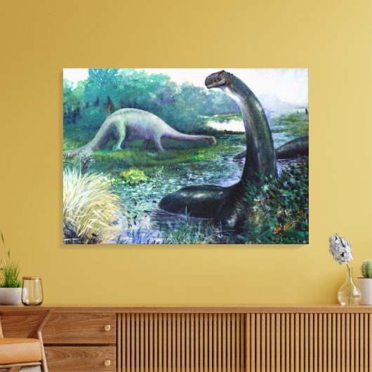 Brontosaurus in water canvas afdruk (Insitu (Woonkamer))