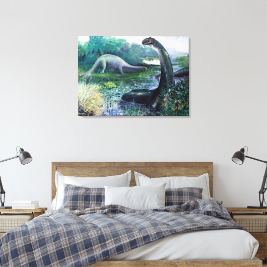 Brontosaurus in water canvas afdruk (Insitu (Slaapkamer))