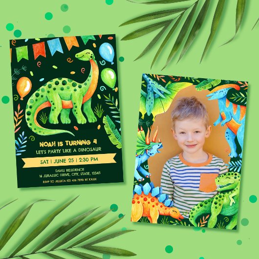 Brontosaurus Jurassic Boy Dinosaur Party Foto Kaart