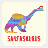 Brontosaurus Kerstman Regenboog Dinosaur Grappige Vierkante Sticker (Voorkant)