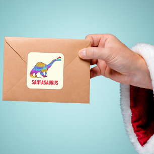 Brontosaurus Kerstman Regenboog Dinosaur Grappige  Vierkante Sticker