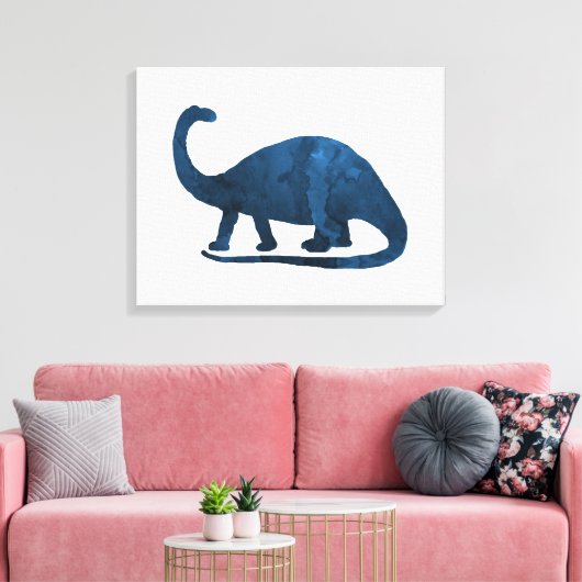 Brontosaurus - Navy Blue - Dinosaur Canvas Afdruk (Insitu (Woonkamer))